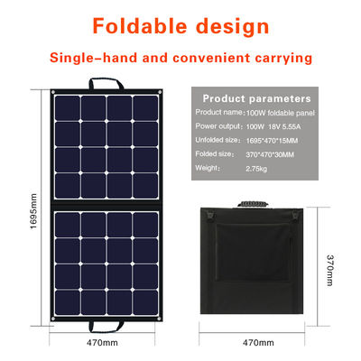 โมดูลพลังแสงอาทิตย์แบบพกพากลางแจ้ง 24V 100w แพเนลพลังแสงอาทิตย์แบบพับสําหรับการเดินทาง