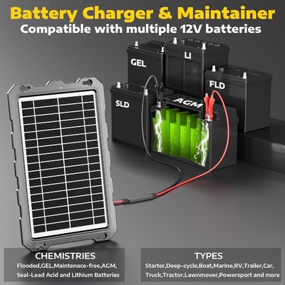 10W 12V แบตเตอรี่แสงอาทิตย์ Trickle Charger แบตเตอรี่ที่ใช้พลังงาน การบํารุงรักษา ทะเล