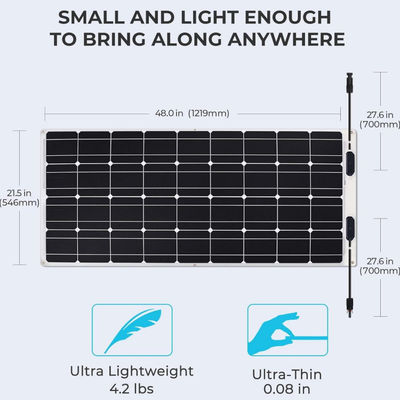รีวิวทางทะเล หนา 100w เซลล์แผ่นแสงอาทิตย์ยืดหยุ่น IP68 กันน้ํา ODM