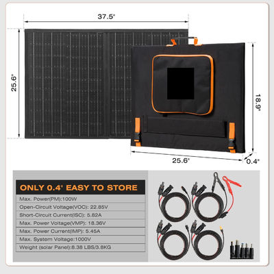 เครื่องชาร์จแสงอาทิตย์แบบพับได้ 100W Off Grid ชุดแผ่นแสงอาทิตย์แบบพกพาสําหรับแคมป์