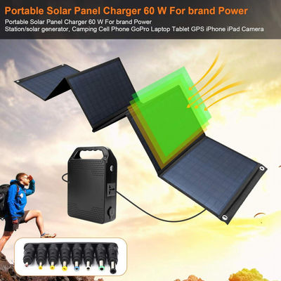 แพเนลพลังแสงอาทิตย์แบบพับได้ประสิทธิภาพสูง 60W พร้อม USB 5V สําหรับแคมป์ โทรศัพท์มือถือ