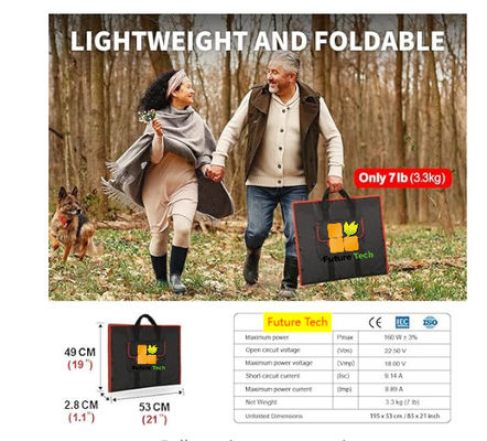 FT60 แผนแสงอาทิตย์พับ 60w ชาร์จเบนท์ กันน้ํา IP65 สีดํา